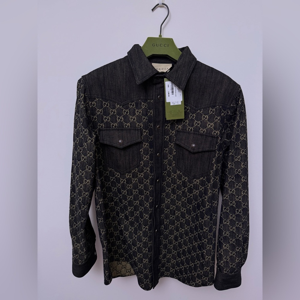 Gucci Jacket / Shirt - ECO WSH ORG GG JACQUARD DENIM in BLACK/IVORY